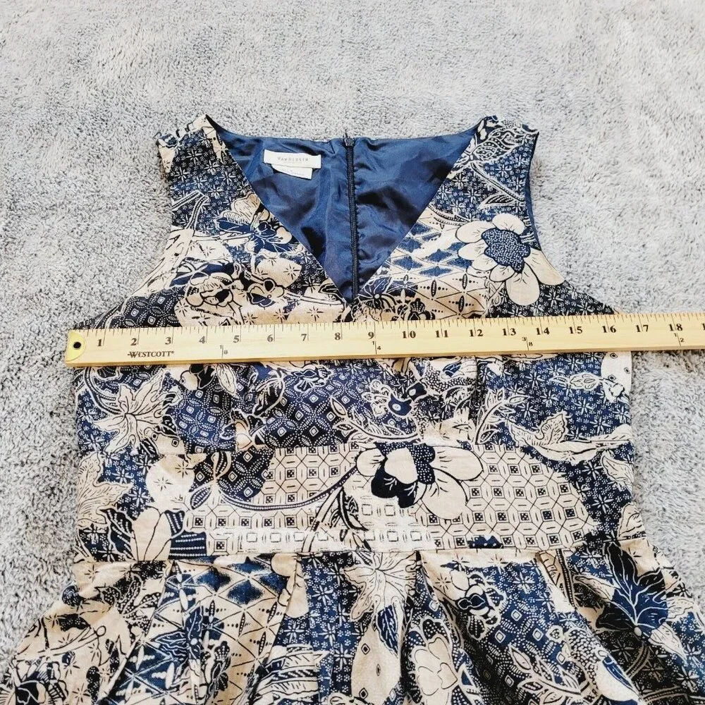 Cottagecore Dress‎ Size 6 Blue Faux Wrap Floral Retro Cotton Beachy Boho 16265x